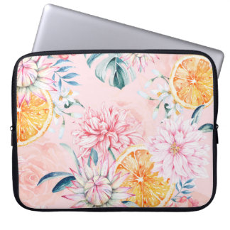 Housse Pour Ordinateur Portable Motif sans couture de chrysanthemum, orange et Blo
