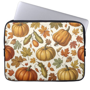 Housse Pour Ordinateur Portable Motif sans couture de citrouille et de feuille d'a