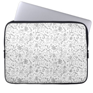 Housse Pour Ordinateur Portable Motif sans couture de gribouillis noir et blanc de