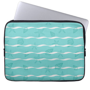 Housse Pour Ordinateur Portable Motif sans couture de vagues d'océan et de coquill