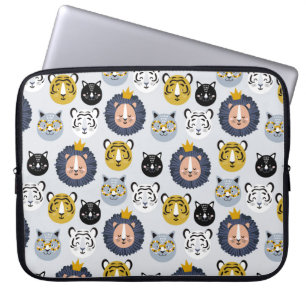 Housse Pour Ordinateur Portable Motif sans couture enfant avec lions dessinés à