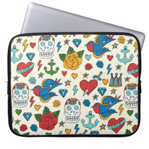Housse Pour Ordinateur Portable Motif sans couture tatouage.