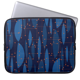 Housse Pour Ordinateur Portable Motif sans joint atomique bleu du milieu du siècle