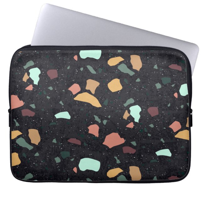 Housse Pour Ordinateur Portable Motif Terrazzo Noir (Devant)