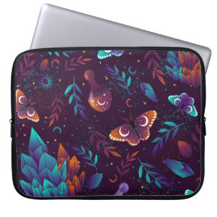 Housse Pour Ordinateur Portable Motif transparent avec papillon spatial, cristaux,