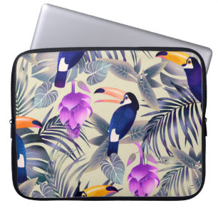 Housse Pour Ordinateur Portable Motif transparent tropical avec toucans, monstre,