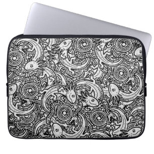 Housse Pour Ordinateur Portable Motif tribal aztèque Axolotl Xolotl noir et blanc