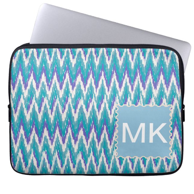 Housse Pour Ordinateur Portable motif turquoise et Amethyst iKat ZigZag (Devant)