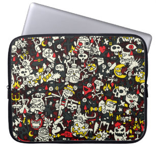 Housse Pour Ordinateur Portable Motif Vintage Halloween Mini Doodle