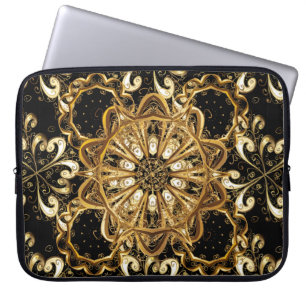 Housse Pour Ordinateur Portable Motif vintage sur arrière - plan noir avec or el