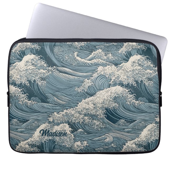 Housse Pour Ordinateur Portable Motif Waves de nom personnalisé (Devant)