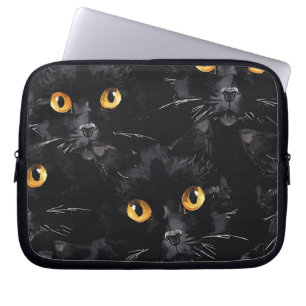 Housse Pour Ordinateur Portable Motif Yeux de Chat Noir Mystique
