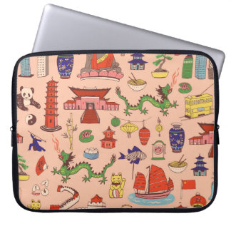 Housse Pour Ordinateur Portable Motifs hongkongais dessinés à la main : motif sans