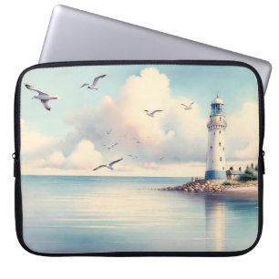 Housse Pour Ordinateur Portable Mouette de phare côtier Sérénité du ciel pastel
