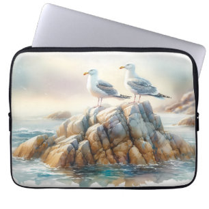 Housse Pour Ordinateur Portable Mouettes côtières paysage marin aquarelle
