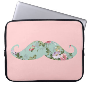 Housse Pour Ordinateur Portable Moustache florale rose rouge vintage Girly drôle