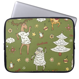 Housse Pour Ordinateur Portable Moutons de Noël : Illustration Vintage animale.