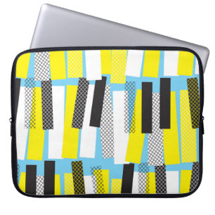 Housse Pour Ordinateur Portable Musique jazz, motif géométrique bleu jaune.