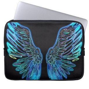 Housse Pour Ordinateur Portable Neon Black and Blue Angel Wings