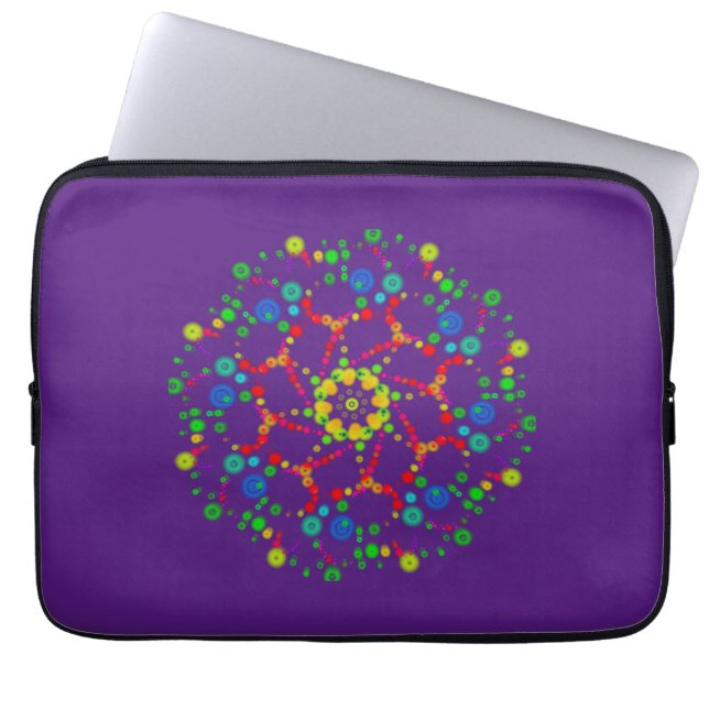 Housse Pour Ordinateur Portable Neon Bubble Orbs Mandala sur Deep Purple (Devant)