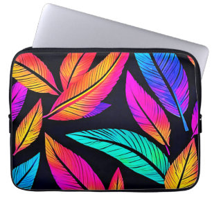 Housse Pour Ordinateur Portable Neon Feather Motif Art Vibrant