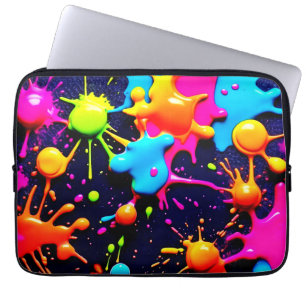 Housse Pour Ordinateur Portable Neon Paint Splatter Art Abstrait