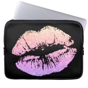Housse Pour Ordinateur Portable Neon rose Girl Lips Black Laptop Sleeve
