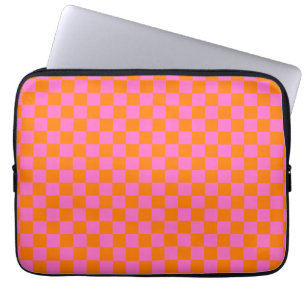 Housse Pour Ordinateur Portable Neon rose Orange À damiers damier Vintage