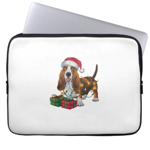 Housse Pour Ordinateur Portable Noël Éclairage Santa Hat Basset Hound Chien Noël