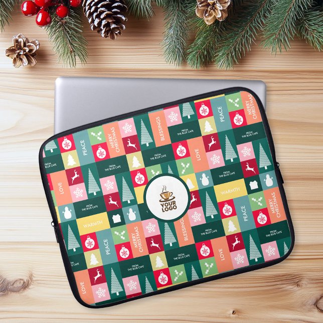 Housse Pour Ordinateur Portable Noël Joyeuses Fêtes Moderne Nom d'entreprise (Christmas Happy Holidays Modern Corporate Name Laptop Sleeve)