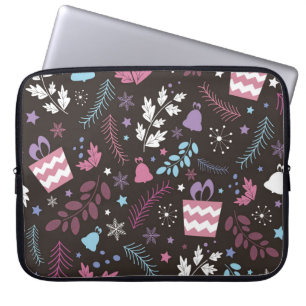Housse Pour Ordinateur Portable Noël sans couture motif avec arbre, neige, cadeau