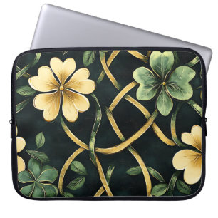 HOUSSE POUR ORDINATEUR PORTABLE NOEUDS ET SHAMROCK EN CELTIQUE IRLANDAIS VERTS ET
