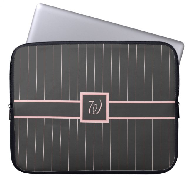 Housse pour ordinateur portable noir avec rayures  (Devant)