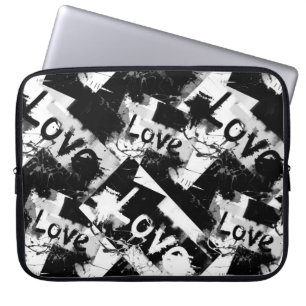 Housse Pour Ordinateur Portable Noir et blanc avec des taches motif d'amour