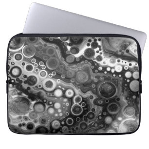 Housse Pour Ordinateur Portable Noir et blanc Fluid Art moderne Abstrait