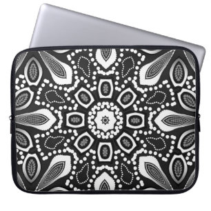 Housse Pour Ordinateur Portable Noir et blanc géométrique Mandala Tribal Energy