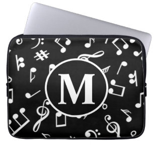 Housse Pour Ordinateur Portable Noir et blanc Monogram Music Note