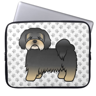 Housse Pour Ordinateur Portable Noir Et Tan Lhasa Apso Joli Chien De Caricature