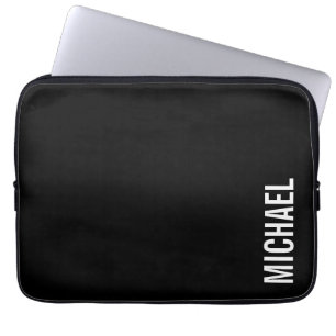 Housse Pour Ordinateur Portable Noir moderne minimaliste Nom personnalisé