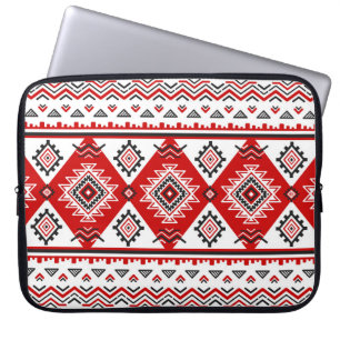 Housse Pour Ordinateur Portable Noir noir rouge, motifs ukrainiens.