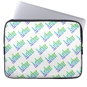Housse Pour Ordinateur Portable Nom Arthur En Vert Et Bleu,