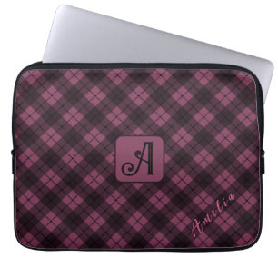 Housse Pour Ordinateur Portable Nom de la Personnaliser Plaid Noir Violet