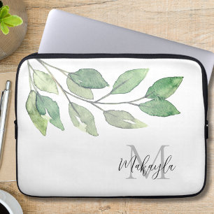 Housse Pour Ordinateur Portable Nom du monogramme Aquarelle Verdure