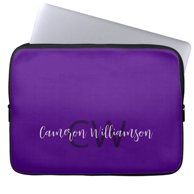 Housse Pour Ordinateur Portable Nom du monogramme Chic Solid Indigo Purple (Devant)