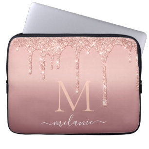 Housse Pour Ordinateur Portable Nom du monogramme Rose texte Parties scintillant d