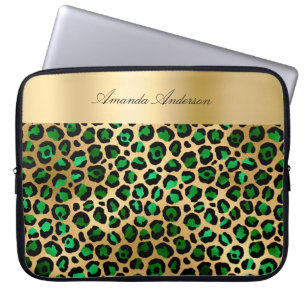 Housse Pour Ordinateur Portable Nom du motif noir léopard vert émeraude