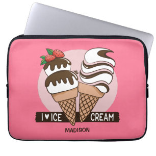 Housse Pour Ordinateur Portable Nom et couleur personnalisés Ice Cream Lover Manch