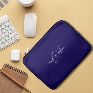 Housse Pour Ordinateur Portable nom minimaliste classique bleu et blanc customisé
