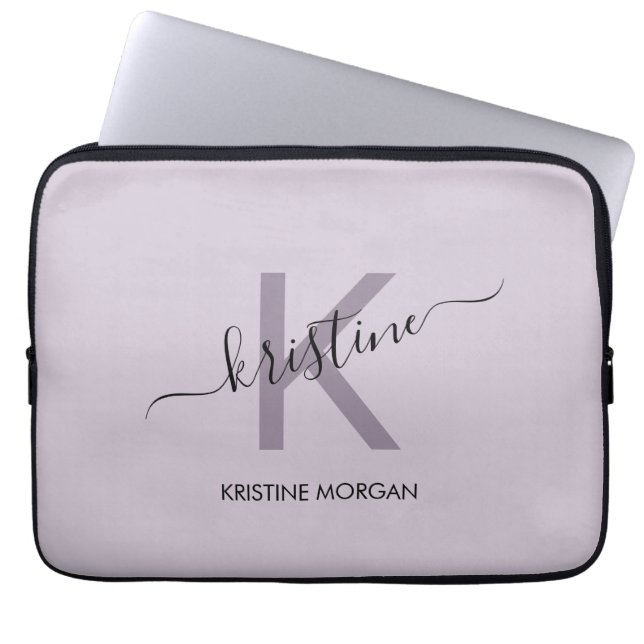 Housse Pour Ordinateur Portable Nom monogramme de script violet moderne (Devant)