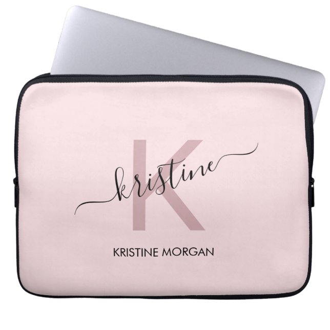 Housse Pour Ordinateur Portable Nom monogramme du script rose vif moderne (Devant)